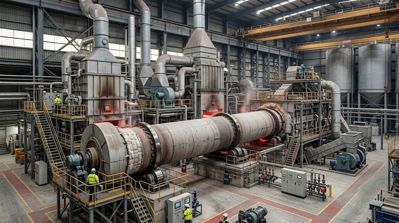 Thermal processing plant with rotary kiln and furnaces
